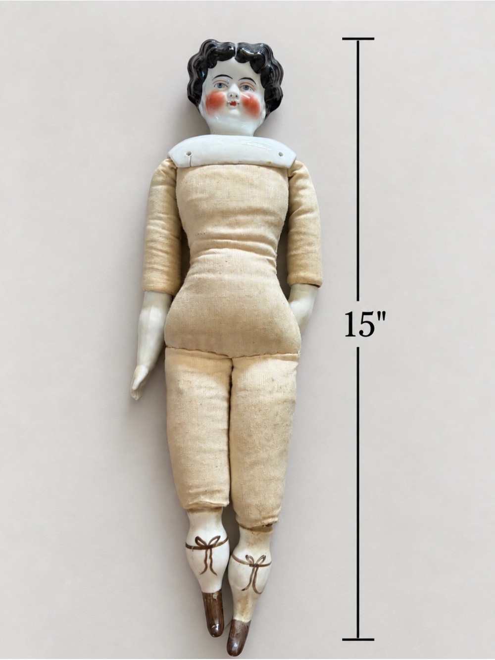 Antique German Porcelain and Cloth Doll 15" Victorian est c.1870 Impressed #3